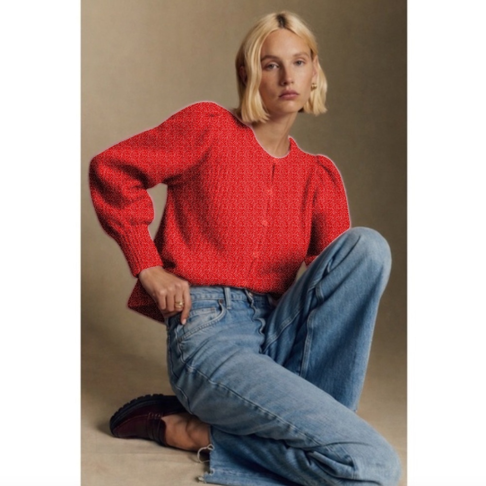 J Crew Puff-sleeve Lightweight Alpaca Blend Cardigan Sweater